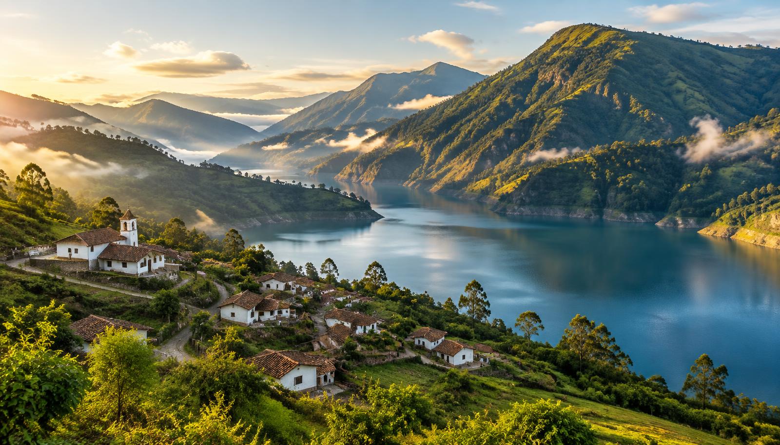 Montañas y embalse de Macanal al amanecer